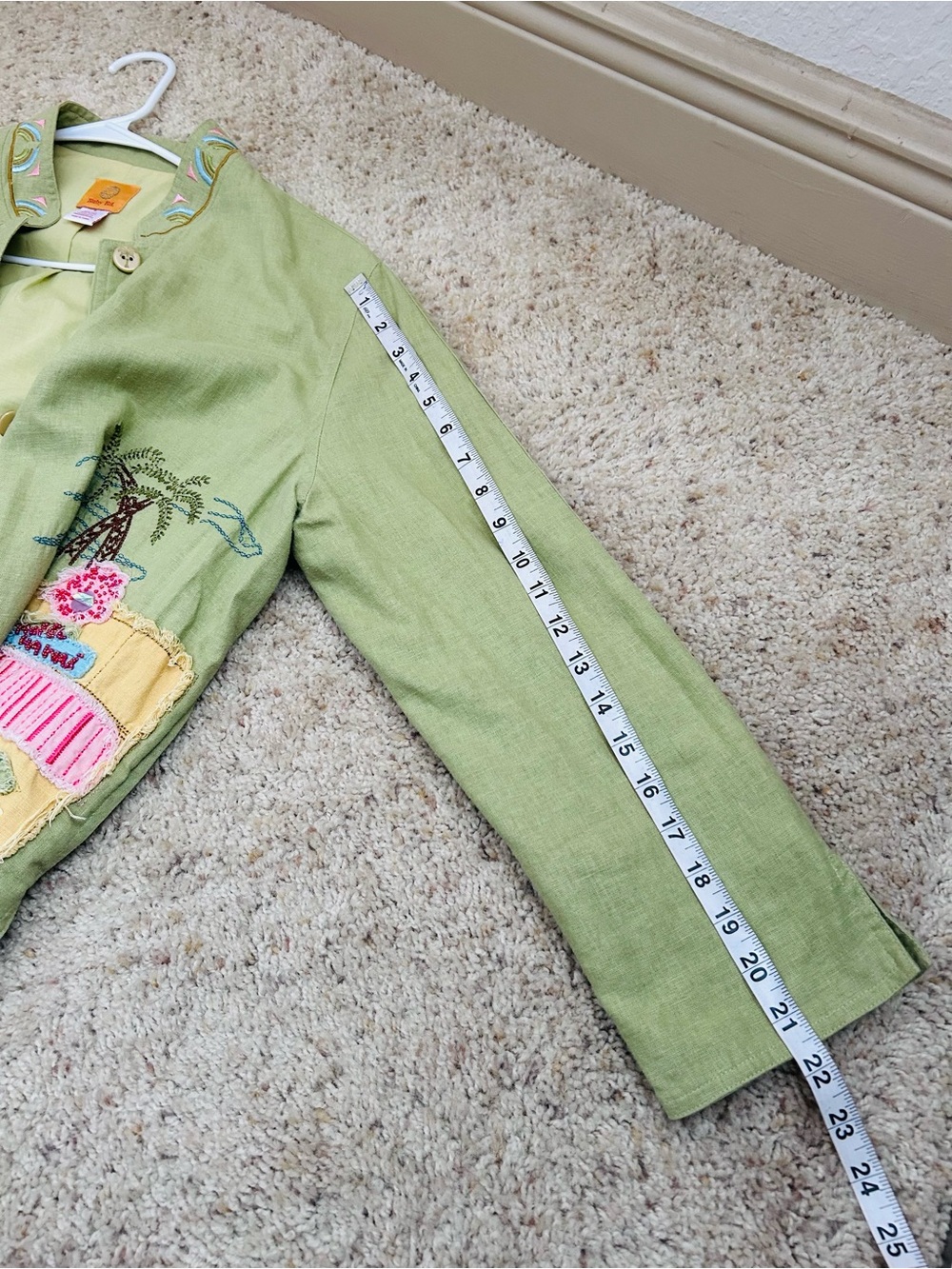 Ruby Rd. Vintage Lime Green Linen Blend Jacket with Beachy Embroidery - Picture 11 of 13